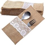 Dardanar 12 kosov torbice za jedilni pribor iz čipke, poročne vintage torbice za jedilni pribor iz naravne jute (21*11 cm), (21156364) Cene