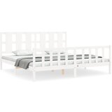 The Living Store Posteljni okvir z vzglavjem bel 200x200 cm trden les - Posteljni Okvir, (21529418) | Shoptok.si