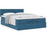 vidaXL Otomanska postelja z vzmetnico temno modra 140x190 cm žamet Cene