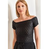 Bianco Lucci ženska bluza kratkih rukava 40871010, brod izrez, crna Cene