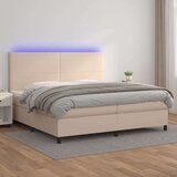  Box spring postelja vzmetnico LED kapučino 200x200 cm um. usnje Cene