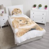 Jerry Fabrics Bela/rjava enojna bombažna otroška posteljnina 140x200 cm Bunny – | Shoptok.si