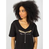 Fashion Hunters Black women's T-shirt with sequined application Cene