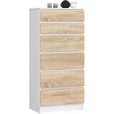 AKORD Komoda, 6 Predalov, Bela/Hrast Sonoma, (5000332405) | Shoptok.si