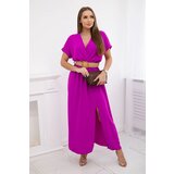 Kesi Włoski Long dress with a decorative belt dark purple | Shoptok.si