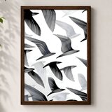 Wallxpert uramljena mdf slika 3752KACT-050, jato crno-belih ptica u letu, linijski crtež, 37 x 52 cm | Eponuda.com