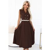 numoco basic 596-4 Elegant midi shirt dress with gold buttons and belt - chocolate | Shoptok.si