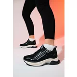 LuviShoes OUDE Black Women's Zipper Thick Sole Sports Sneakers