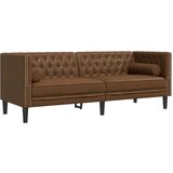 vidaXL Kavč chesterfield z vzglavniki dvosed rjav umetno semiš usnje | Shoptok.si