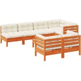  8-dijelni set vrtnih sofa s jastucima voštano smeđi od borovine | shoptok.hr