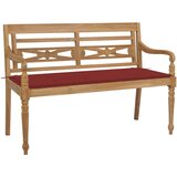 vidaXL Klupa Batavia s crvenim jastukom 120 cm od masivne tikovine Cijene