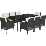  9-dijelni vrtni blagovaonski set s jastucima crni od poliratana Crna Dužina stola 200 cm | shoptok.hr