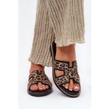 Zazoo Leather Flat Slippers With Leopard Print | Shoptok.si