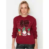 Trendyol Burgundy women's sweatshirt with Christmas motif - Women