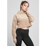 UC Ladies Women's Soft Taupe Hooded Cropped Velvet Oversized Cene