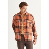 AC&Co / Altınyıldız Classics Men's Brown-Orange Oversize Loose Fit Button-down Collar Check Shirt Jacket. Cene