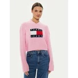 Tommy Jeans Pulover Center Flag DW0DW18528 Roza Relaxed Fit