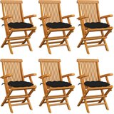 The Living Store Vrtni stoli s črnimi blazinami 6 kosov trdna tikovina - Vrtni Stol, (21477960) | Shoptok.si