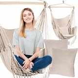  Brazilska viseća stolica mrežasta ljuljačka 125x97cm do 120kg bež + 2 jastuka | shoptok.hr