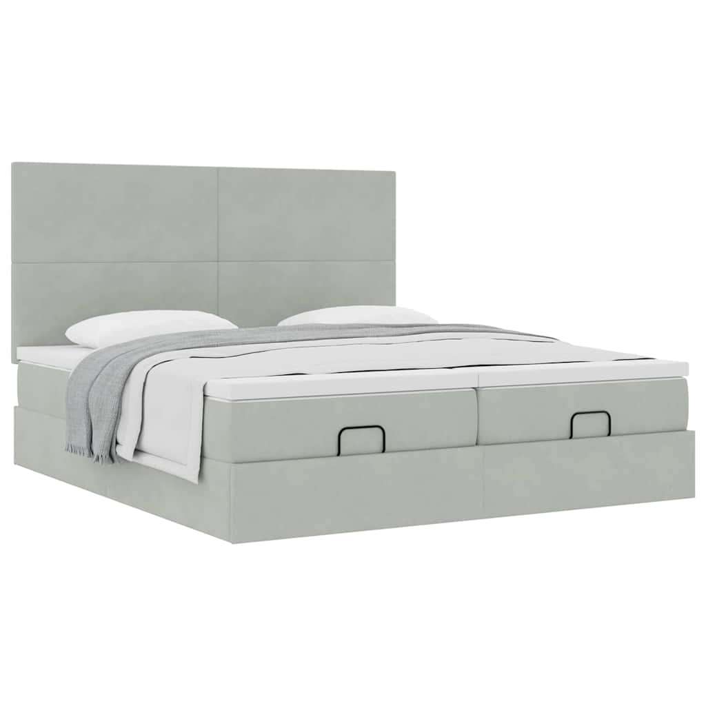 vidaXL Otomanski posteljni okvir z vzmetnicami siv 200x200cm žamet | Shoptok.si