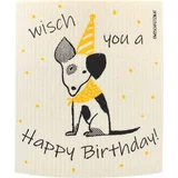 OWOSCHFETZN Gobasta krpa "Lucky Dog - Happy Birthday!" - Rumena