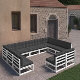 The Living Store Vrtna sedežna garnitura11-delna z blazinami bela trdna borovina - Vrtna Sedežna Garnitura, (21479983) | Shoptok.si