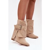 Boto Platform ankle boots with turned-up shaft and buckle eco suede beige Vortinia | Shoptok.si