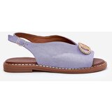 Boto Women's Sandals With Decoration On Flat Blue Heel Eco Suede Beige Ralisses | Shoptok.si