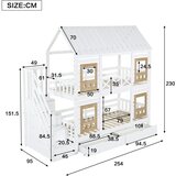 Möbrio Otroška pogradna postelja 90x200 cm - z oknom - s 4 predali za shranjevanje - bela + naravna, (22060342) | Shoptok.si