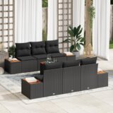 vidaXL 7-delni vrtni sedežni set z blazinami Črna poli ratan akacija | Shoptok.si