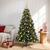  Umjetno božićno drvce s kuglicama 150 cm 150 LED lampica - 150 cm s LED žaruljama i zlatnim kuglicama | shoptok.hr