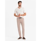 Ombre Men's horizontal striped viscose polo shirt - white and beige | Eponuda.ba