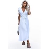 numoco basic Women's pleated midi dress with a neckline and delicate ruffles Numoco | Shoptok.si