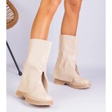 Gemre Beige ankle boots with a turned-down upper Rozalia | Shoptok.si