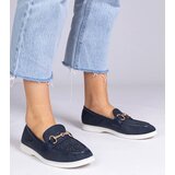 Gemre Navy blue eco-suede loafers with rhinestones Minilla Cene