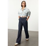 Trendyol Dark Blue Striped High Waist Wide Leg Jeans | shoptok.hr