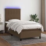  Box spring postelja z vzmetnico LED temno rjava 90x200 cm blago, (20937313) Cene