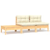 Maison Chic Seti vrtnega pohištva - Vrtna garnitura - Vrtni pohištvo set 3-delna s krem blazinami trdna borovina, (21809229) | Shoptok.si