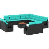  Vrtni set s jastucima, 14 dijelova, crni poliratan | shoptok.hr