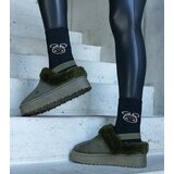  Green platform slippers decorated with fur and elastic at the heel Frank Cene
