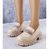 Gemre Beige patent leather shoes with rhinestones Mouss | Shoptok.si