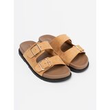 Shelvt Caramel women's flip-flops with gold buckles | shoptok.hr
