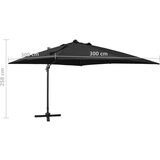  Konzolni suncobran sa stupom i LED svjetlima 300 cm crni | shoptok.hr