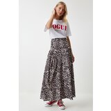  Women's Black Beige Leopard Patterned Flounce Summer Poplin Skirt | shoptok.hr