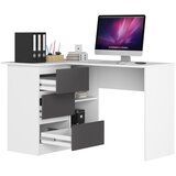 AKORD B16 Kotna Pisalna Miza, Leva Izvedba, Bela/Siva, (5000332952) | Shoptok.si