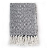 vidaXL Pamučni pokrivač s uzorkom riblje kosti 220x250 cm mornarsko plavi | shoptok.hr