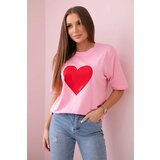 Kesi Cotton blouse with heart print in light pink color Cene