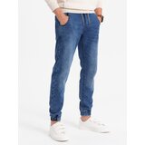 Ombre Men's denim jogger pants - light blue Cene