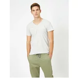 Koton Men's V-Neck 100% Cotton Slim Fit Basic T-Shirt.