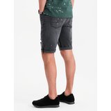 Ombre Men's short denim shorts with rubbing and rolled up leg - gray | Shoptok.si